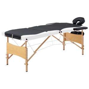 vidaXL Hopf&auml;llbar massageb&auml;nk 3 sektioner tr&auml; svart och vit