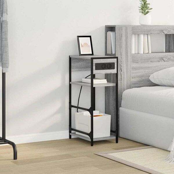 vidaXL Nattduksbord Gr&aring; Sonoma 40 x 27 x 76 cm Konstruerat tr&auml;