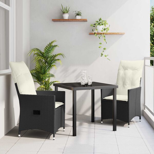 vidaXL Tr&auml;dg&aring;rdsm&ouml;belset med kudde 3 pcs Svart Poly rattan