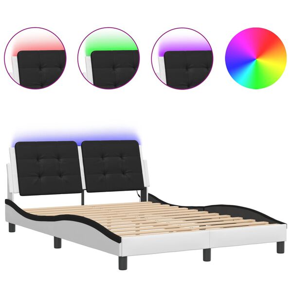 vidaXL Bed Frame with LED without Mattress "Zadar" White and Black 140x200 cm