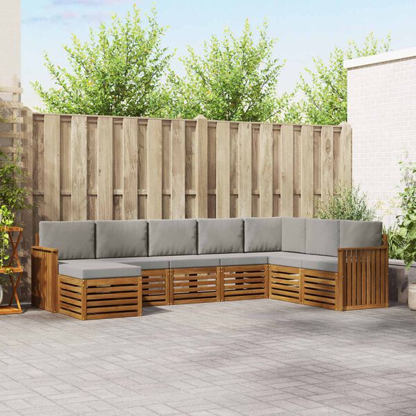 vidaXL Sektionsoffgrupp 8 pcs Naturlig och Ljus Gr&aring; Massivt Akaciatr&auml;