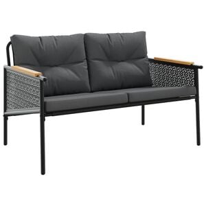 vidaXL Tr&auml;dg&aring;rdsb&auml;nk med dynor 116 cm svart st&aring;l