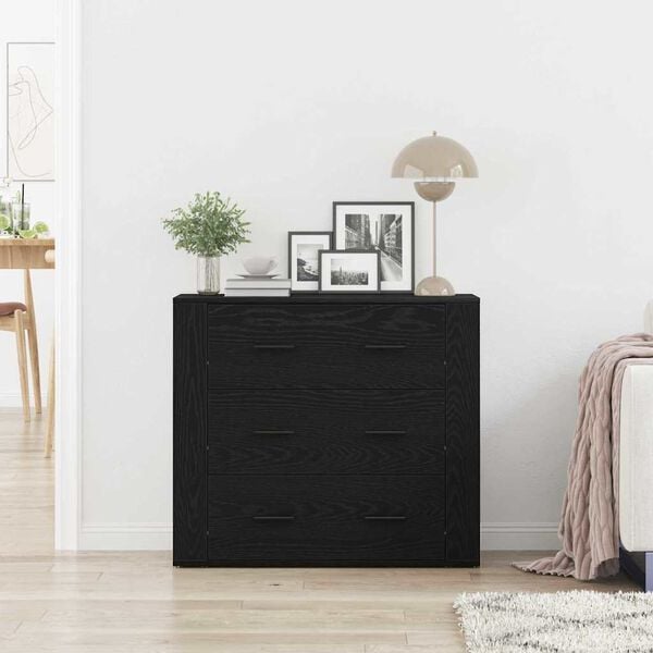 vidaXL Sideboard med l&aring;da Svart Ek 80 x 33 x 70 cm Konstruerat tr&auml;