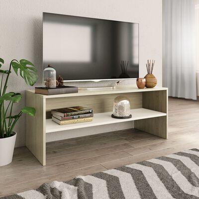 vidaXL Tv-bänk vit och sonoma-ek 100x40x40 cm konstruerat trä