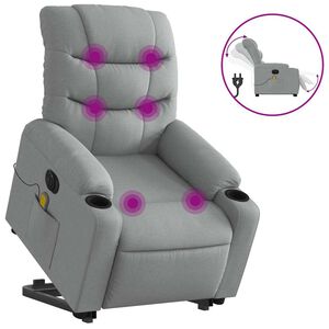 vidaXL Elektrisk massagef&aring;t&ouml;lj med uppresningshj&auml;lp ljusgr&aring; tyg