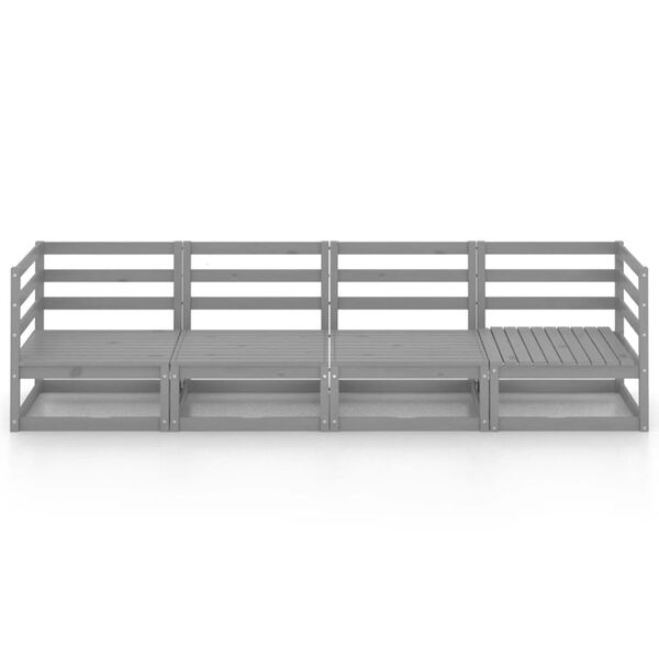 vidaXL Tr&auml;dg&aring;rdssoffa 4-sits gr&aring; massiv furu