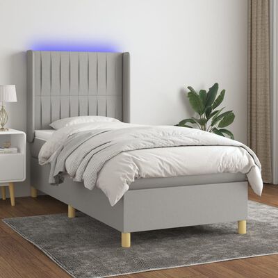 vidaXL Ramsäng med madrass & LED ljusgrå 100x200 cm tyg