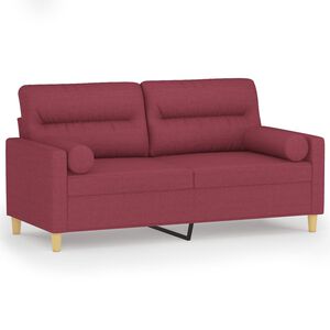 vidaXL 2-sits soffa med prydnadskuddar vinr&ouml;d 140 cm tyg