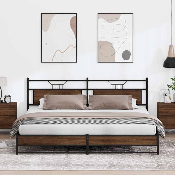 vidaXL S&auml;ngram utan madrass metall brun ek 193x201 cm