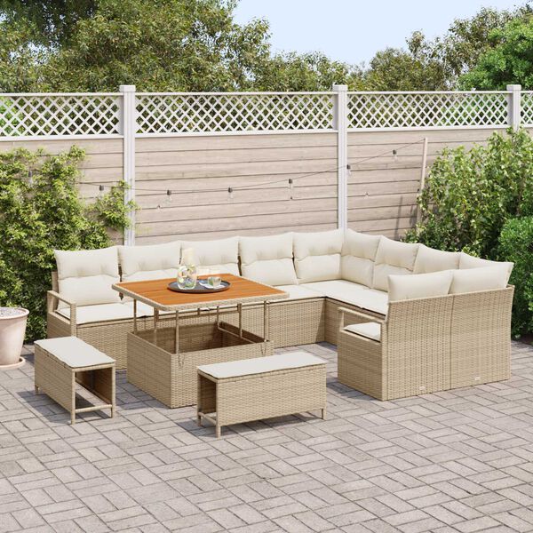 vidaXL Trädgårdsoffset med kudde 12 pcs Beige Poly rattan