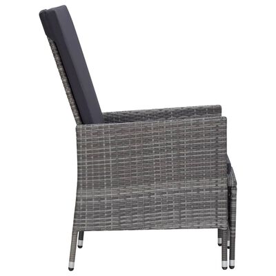 vidaXL Justerbar trädgårdsstol med dynor konstrotting grå