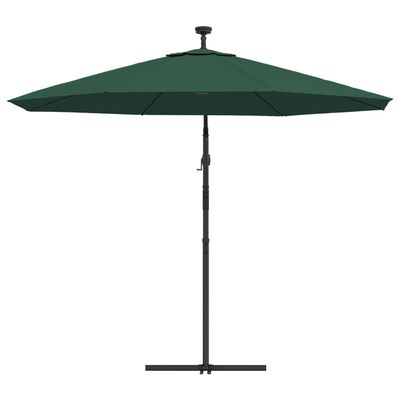 vidaXL Hängande parasoll med LED-belysning 300 cm grön metallstång