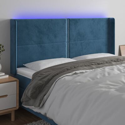 vidaXL Sänggavel LED mörkblå 183x16x118/128 cm sammet