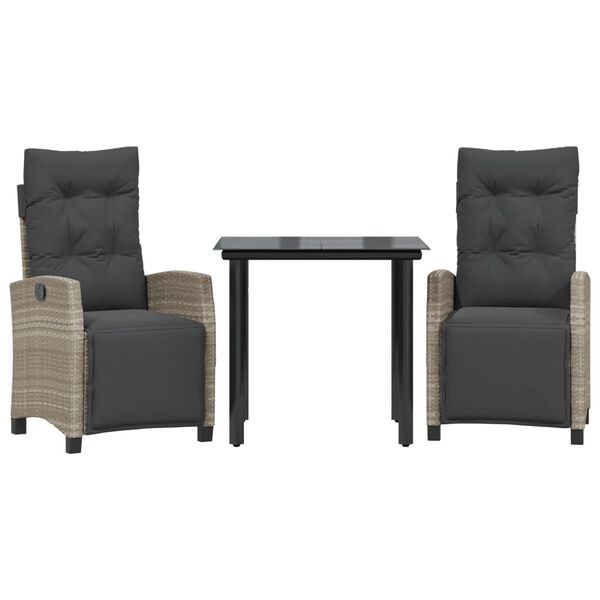 vidaXL Matgrupp f&ouml;r tr&auml;dg&aring;rden med dynor 3 delar ljusgr&aring; konstrottning