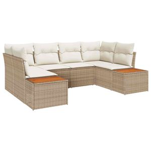 vidaXL Tr&auml;dg&aring;rdsoffset 6 pcs Beige och gr&auml;ddf&auml;rgad Polyrattan