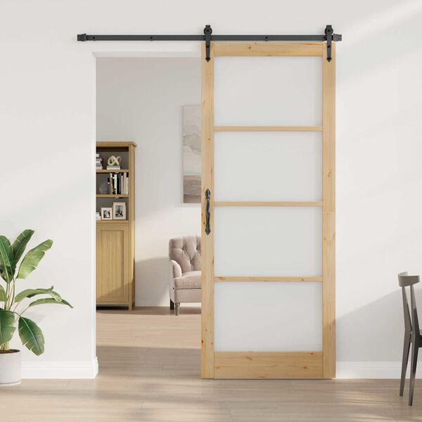 vidaXL Skjutd&ouml;rr Naturf&auml;rg 83 x 232 cm Massivt talltr&auml; och glas