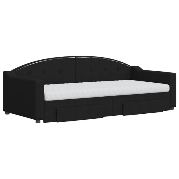 vidaXL Dagb&auml;dd utdragbar med l&aring;dor svart 90x200 cm tyg