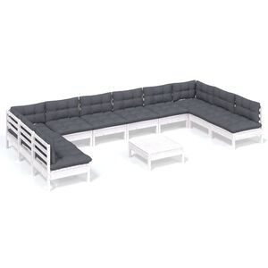 vidaXL Loungegrupp med dynor 11 delar vit massiv furu