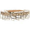 vidaXL Matgrupp f&ouml;r tr&auml;dg&aring;rden med dynor 11 delar beige konstrotting