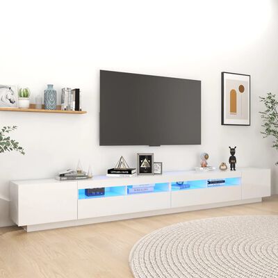 vidaXL TV-bänk med LED-belysning vit högglans 300x35x40 cm