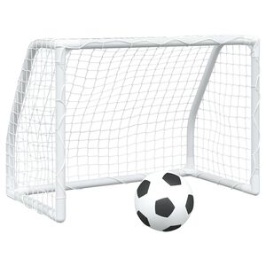 vidaXL Barnfotbollsm&aring;l 2 st med boll vit 64x35x48 cm metall