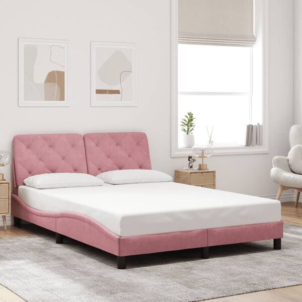 vidaXL Bed Frame with LED without Mattress Pink 140x200 cm Velvet