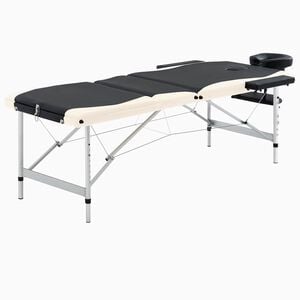 vidaXL Hopf&auml;llbar massageb&auml;nk 3 sektioner aluminium svart och beige