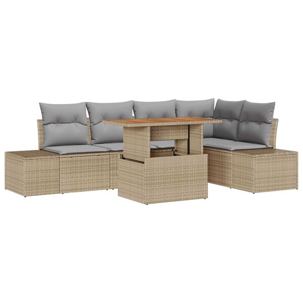 vidaXL Trädgårdsoffset med lagring 6 pcs Beige Poly rattan