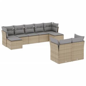 vidaXL Soffgrupp f&ouml;r tr&auml;dg&aring;rden med dynor 9 delar beige konstrotting
