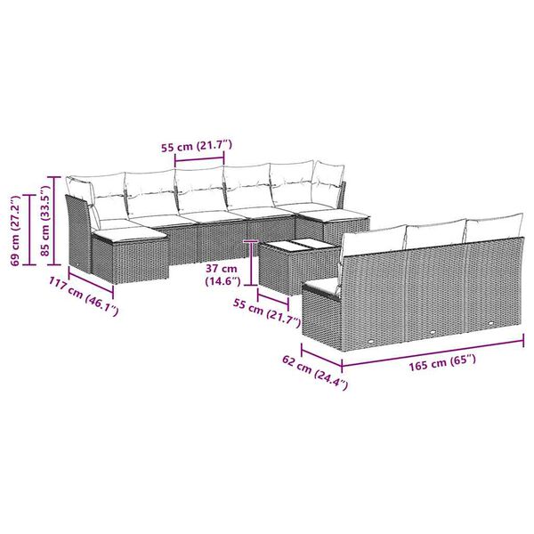 vidaXL Loungegrupp f&ouml;r tr&auml;dg&aring;rden m dynor 11delar ljusgr&aring; konstrotting