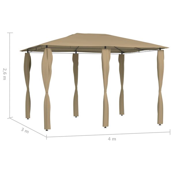vidaXL Paviljong med stolpar 3x4x2,6 m taupe 160 g/m²