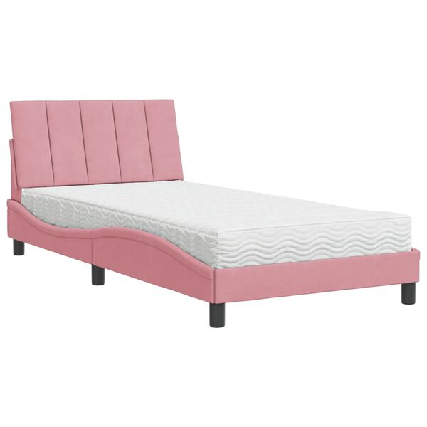 vidaXL Bed with Mattress "Hanko" Pink 100x200 cm Velvet