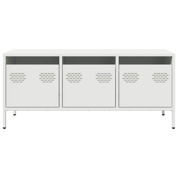 vidaXL Tv-b&auml;nk vit 101,5x39x43,5 cm kallvalsat st&aring;l