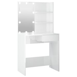 vidaXL Sminkbord med LED vit h&ouml;gglans 74,5x40x141 cm