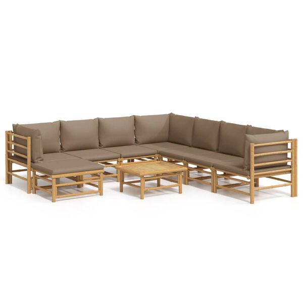 vidaXL Loungegrupp 9 delar taupe dynor bambu