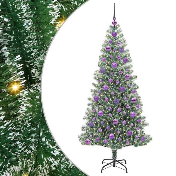 vidaXL Konstgjord Julgran Sn&ouml;flockad med LED Ljus Gr&ouml;n och Vit 180 cm