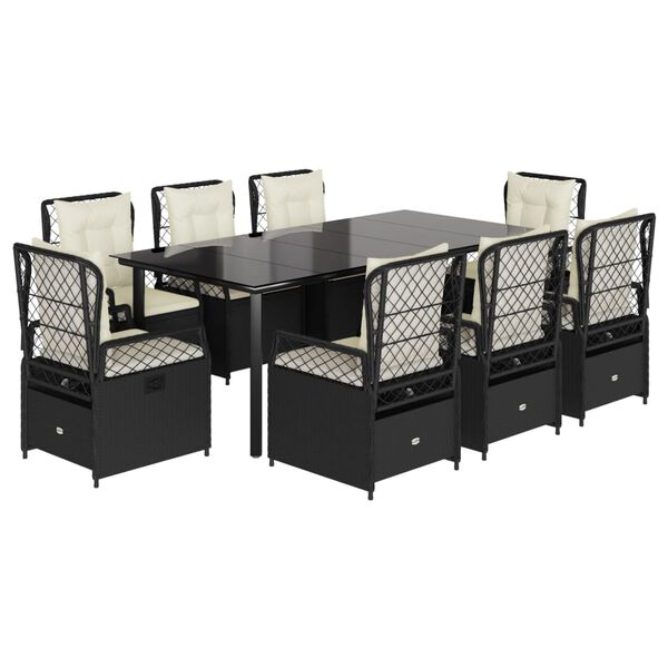 vidaXL Matgrupp f&ouml;r tr&auml;dg&aring;rden med dynor 9 delar svart konstrottning