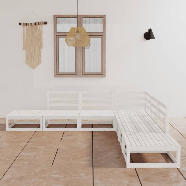 vidaXL Loungegrupp för trädgården 7 delar vit massiv furu