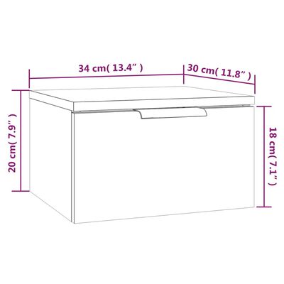 vidaXL Väggmonterat sängbord vit högglans 34x30x20 cm