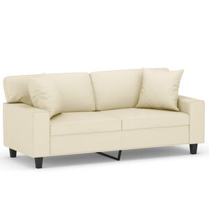 vidaXL 2-sits soffa med prydnadskuddar gr&auml;ddvit 140 cm konstl&auml;der