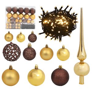 vidaXL Julgranskulor med spira och 150 LED 60 delar guld och brons