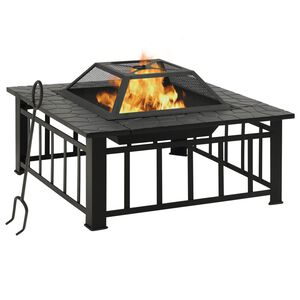 vidaXL Eldstad f&ouml;r tr&auml;dg&aring;rden med eldgaffel 81x81x47 cm XXL st&aring;l
