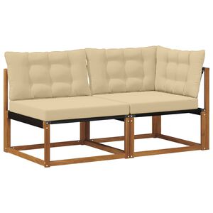 vidaXL Modulsoffa utomhus mitt och h&ouml;rn med kudde 7 Stycke Naturf&auml;rg