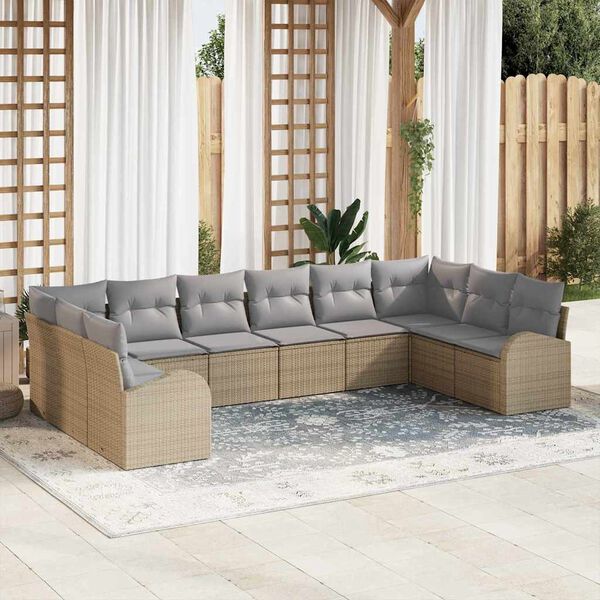 vidaXL Soffset med kudde 10 pcs Beige Polyrattan
