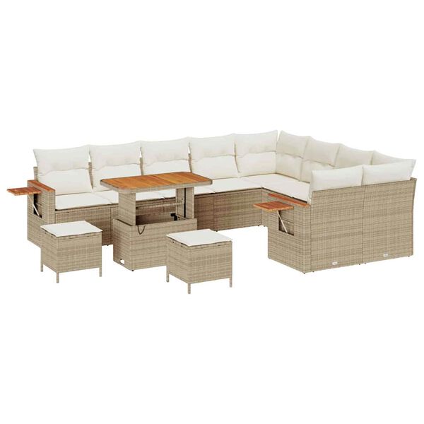vidaXL Tr&auml;dg&aring;rdsoffset 12 pcs beige och gr&auml;ddvit 90 x 55 x 71 cm