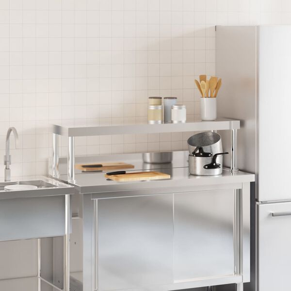 vidaXL Överhylla för arbetsbord 110x30x35 cm rostfritt stål