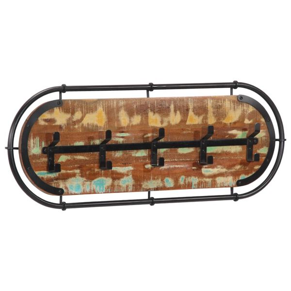 vidaXL V&auml;ggmonterad kl&auml;dh&auml;ngare med 6 krokar massivt &aring;tervunnet tr&auml;