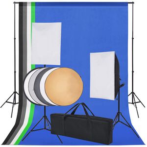 vidaXL Studioutrustning: 5 f&auml;rgade bakgrunder & 2 softboxar