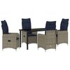 vidaXL Bord- och stolset med kudde 5 pcs Gr&aring; PE Rattan