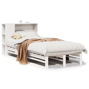 vidaXL S&auml;ng med bokhylla utan madrass vit 75x190 cm massiv tr&auml;